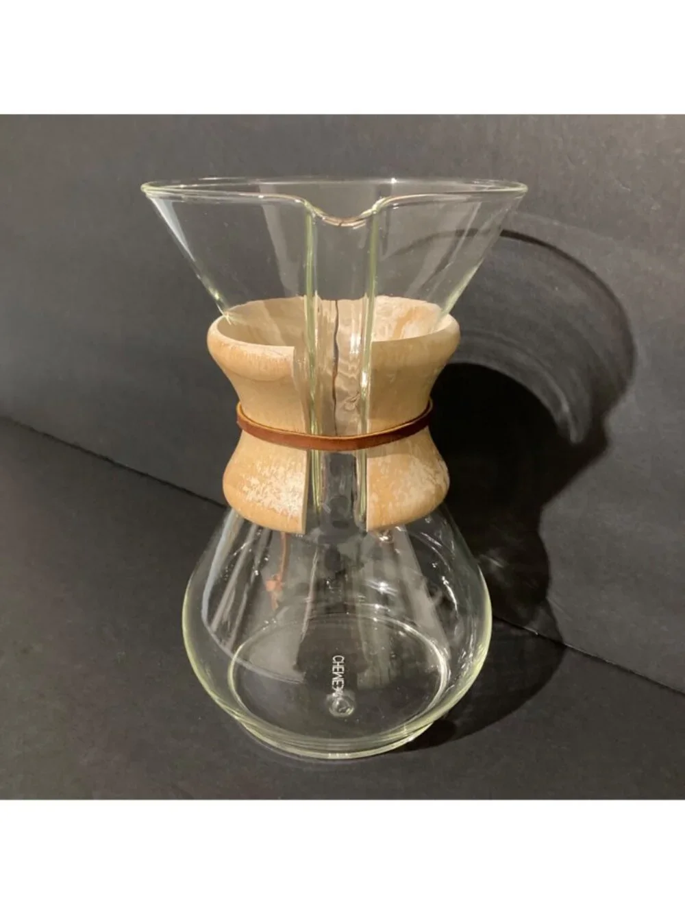 Vintage Chemex Pour Over Coffee Maker Glass And Wood